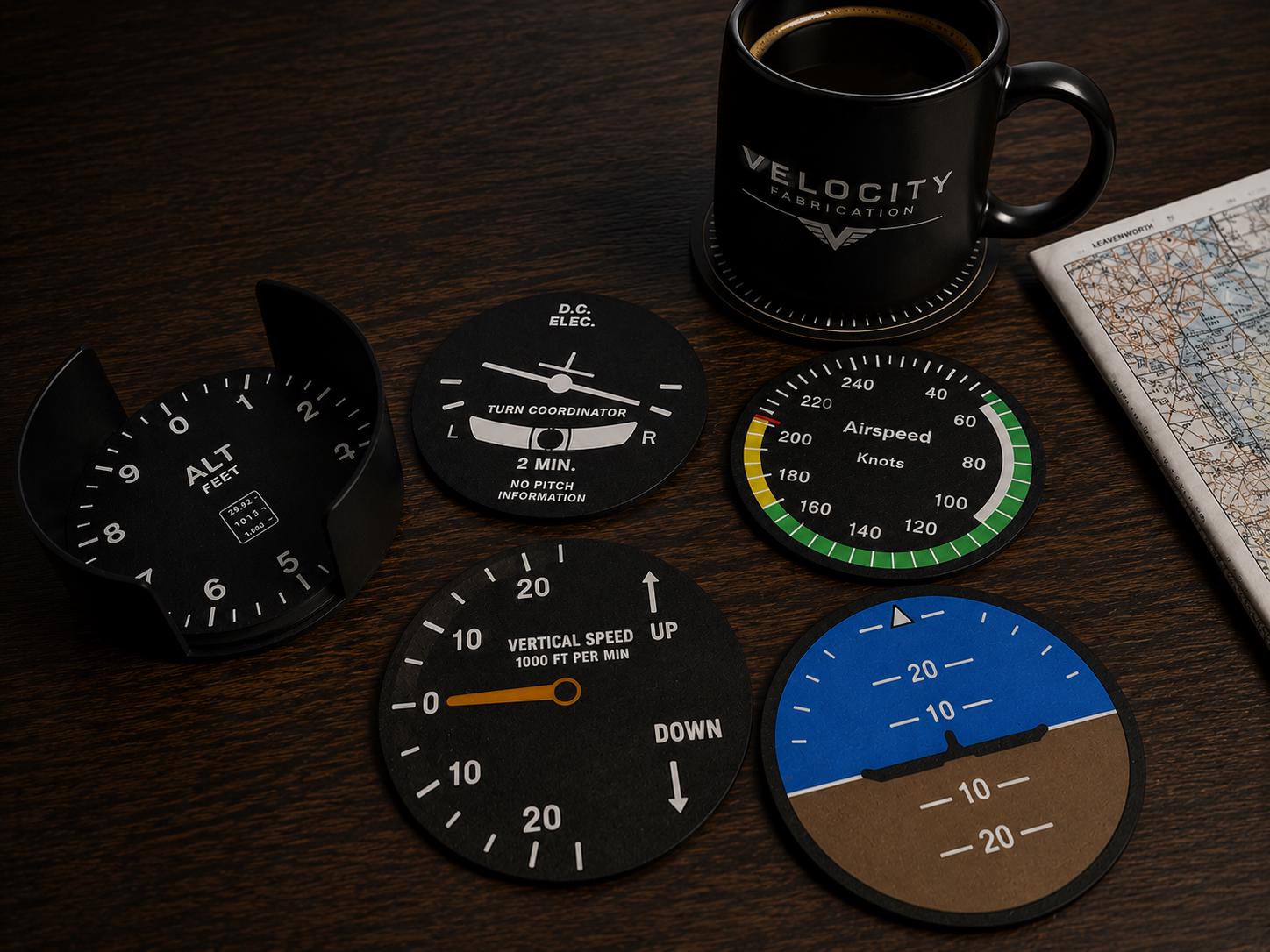 Light Aircraft Instrument Coasters - 7 Pack "The Crosswind Collection" __etsy:8185152517