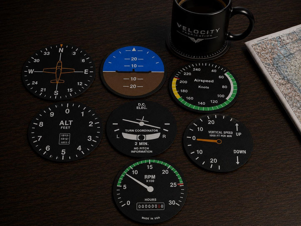 Light Aircraft Instrument Coasters - 7 Pack "The Crosswind Collection" __etsy:8137258274