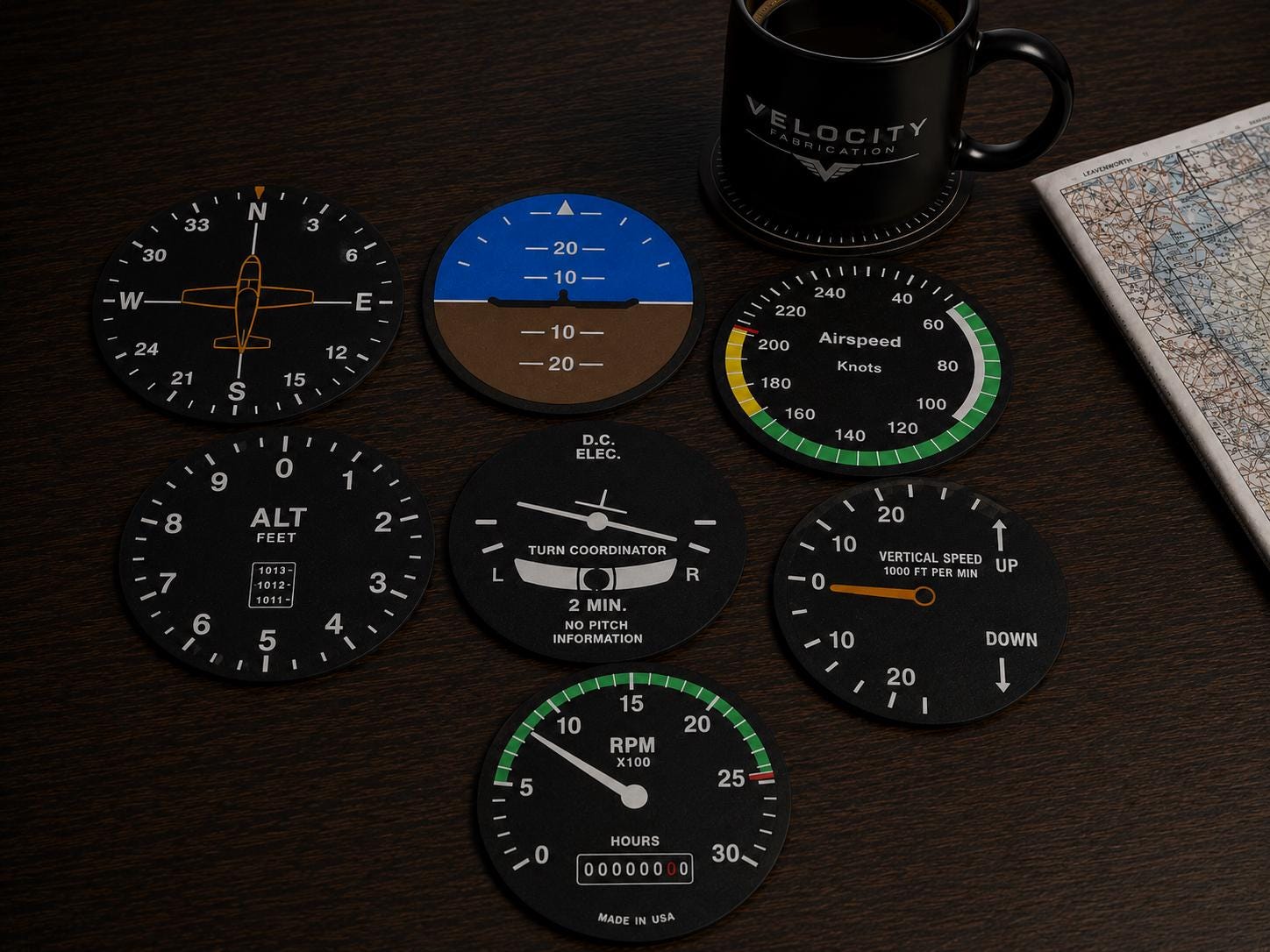 Light Aircraft Instrument Coasters - 7 Pack "The Crosswind Collection" __etsy:8137258274